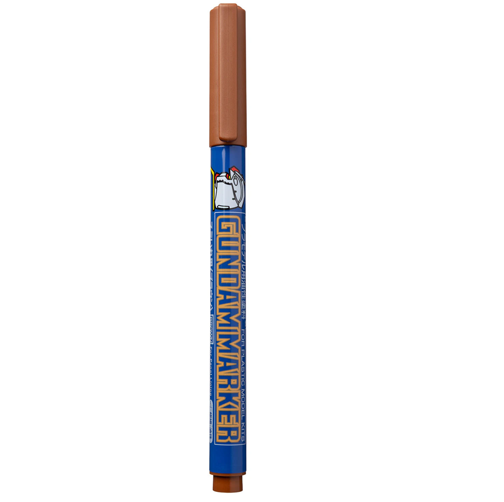 Cylindrical product with brown top and blue bottom on a white background. GM03 Gundam Marker Brown