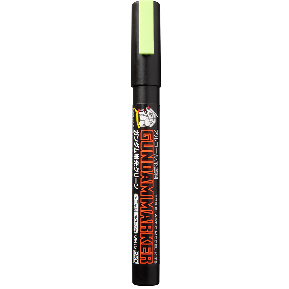 Gundam Model Master marker with green cap on a white background. GM15 Gundam Marker Green Fluorescent