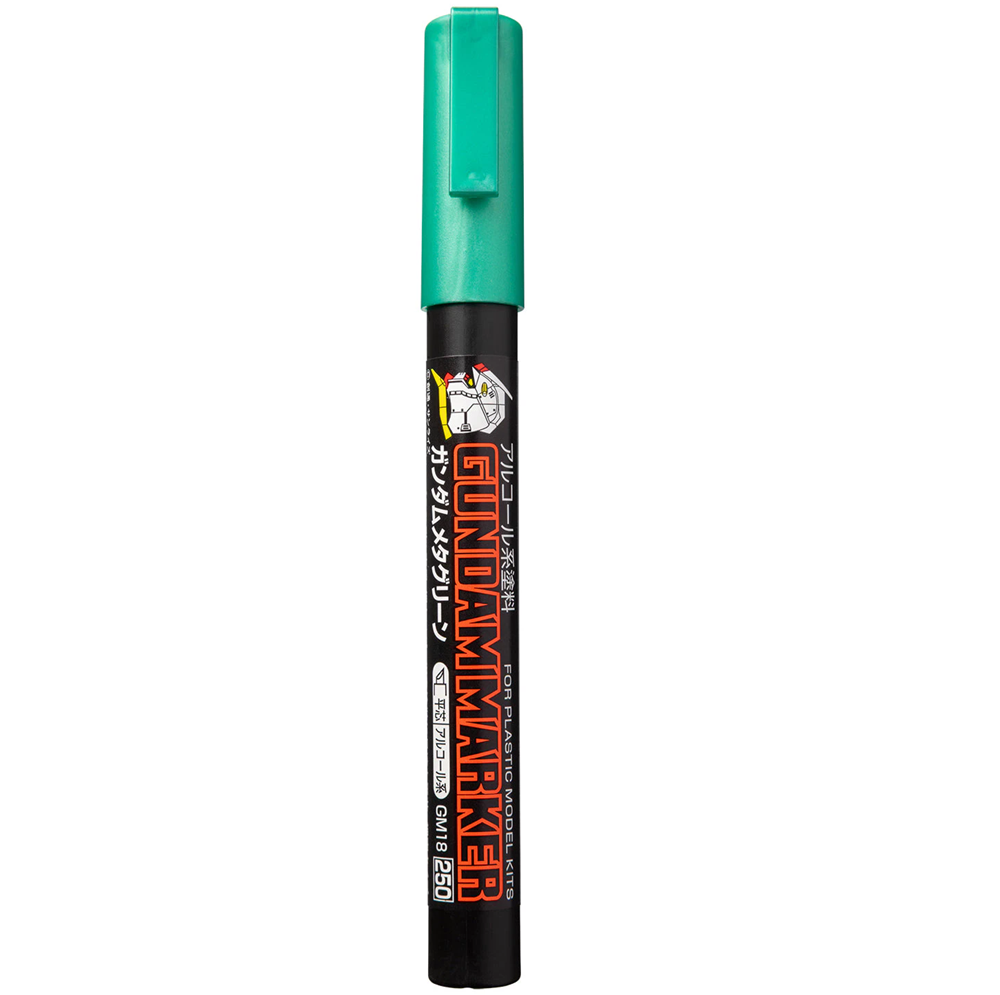 Gundam marker with green cap on a white background. GM18 Gundam Marker Meta Green