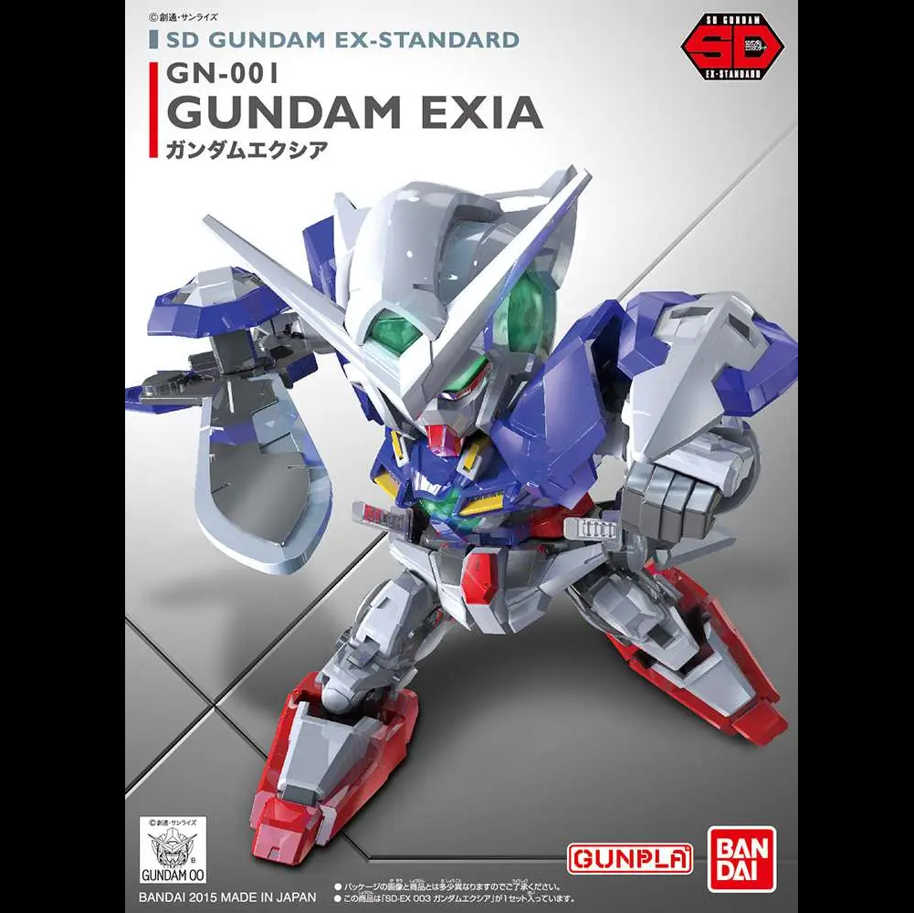 SD Gundam EX-Standard 003 GN-001 Gundam Exia Gunpla Snap-fit coloured SD model kit with GN Sword, Long Blade, Short Blade and Shield