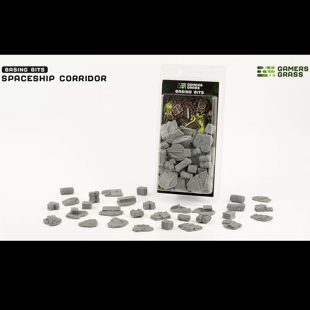 GamersGrass Spaceship Corridor Basing Bits. Thermoplastic fragments of derelict spacecraft, including containers, floors, and wiring. Unpainted for customisation