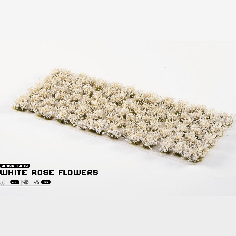 Gamers Grass White Rose Flowers. Rectangular mat of white rose flowers on a white background