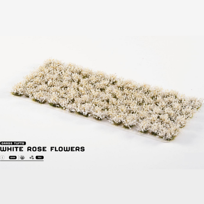 Gamers Grass White Rose Flowers. Rectangular mat of white rose flowers on a white background