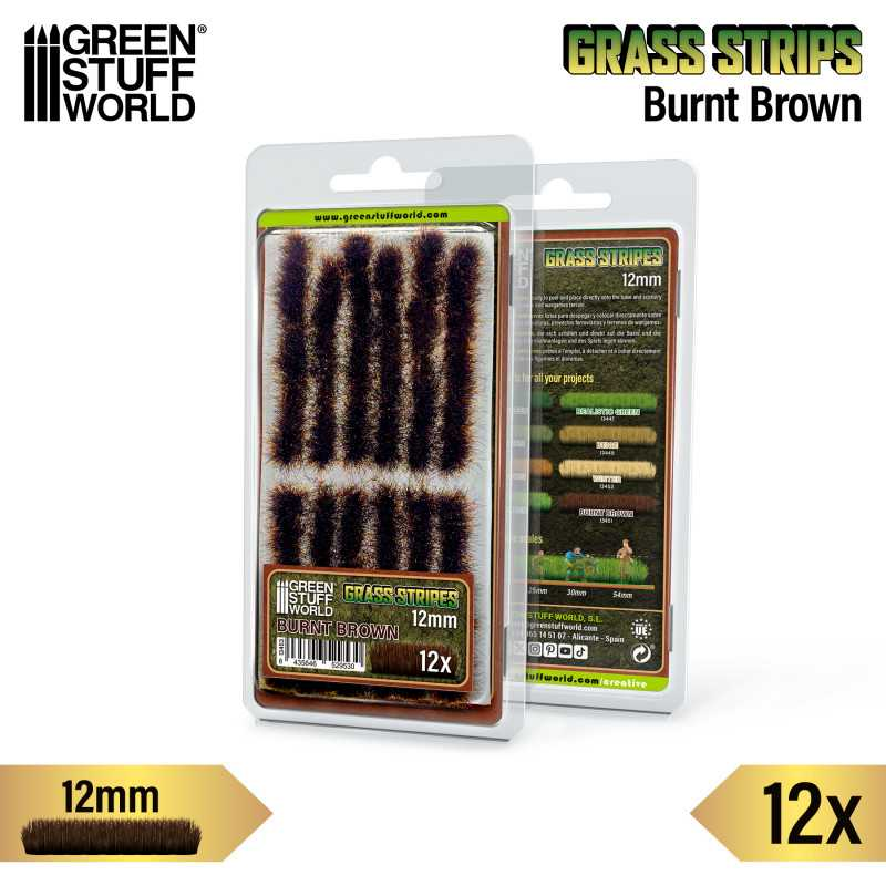 Green Stuff World Burnt Brown 12mm grass strips for your dioramas, miniature bases, railway layouts, craft and hobby needs