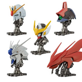 Four robot toy figures on a whit...
