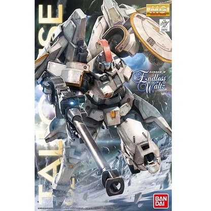 OZ-00MS Tallgeese Endless Waltz model kit featuring 1/100 scale, coloured plastic, Leo type sensor, and includes Dover gun and shield, showcasing intricate details and dynamic posing options.