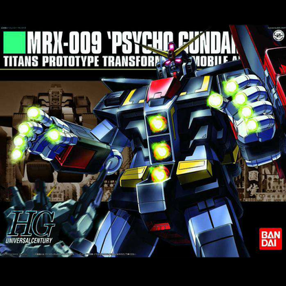 1/144 scale model kit of MRX-009 Gundam Psycho, featuring transformable Mobile Armor, beam cannons, foil stickers, and movable parts. Requires assembly.
