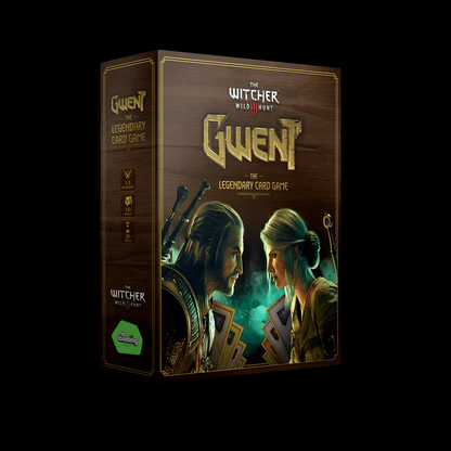 Gwent The Legendary Card Game. Gwent card game box featuring characters from The Witcher on a dark background