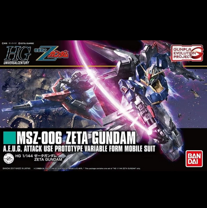 Bandai HGUC MSZ-006 Zeta Gundam 1/144 High Grade Gunpla model kit in mobile suit and Wave Rider modes