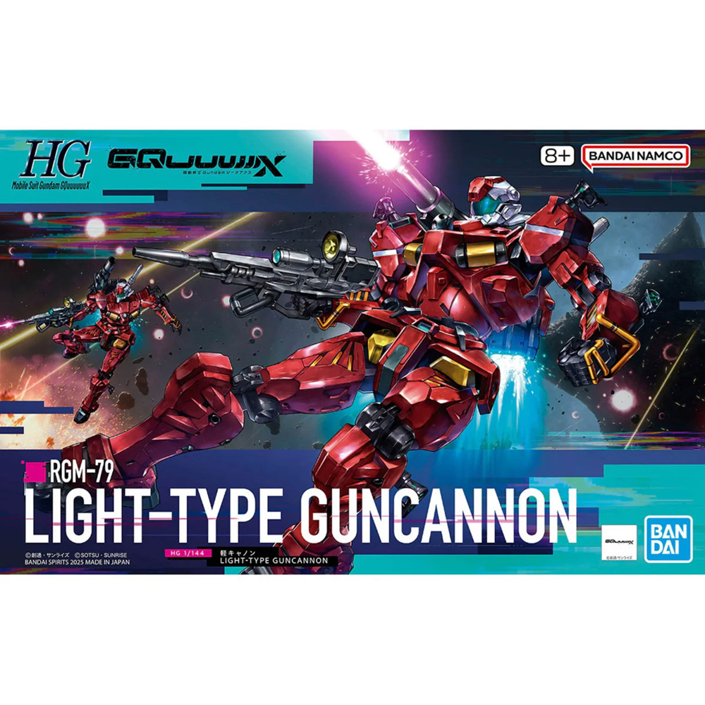 Model kit packaging of Light-Type Guncannon from HG Equipped series by Bandai Namco. HG RGM-79 Light-type Guncannon