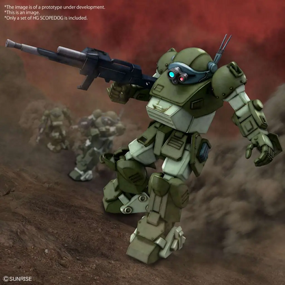 Bandai HG Scopedog ATM-09-ST High Grade VOTOMS 1/144 model kit in heavy machine gun action pose