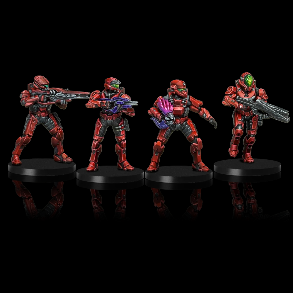Fireteam Hydra Pack for Halo Flashpoint includes 4 unpainted Spartans with Mark VII armour, Spartan Game Cards, and customisation options for tactical gameplay.