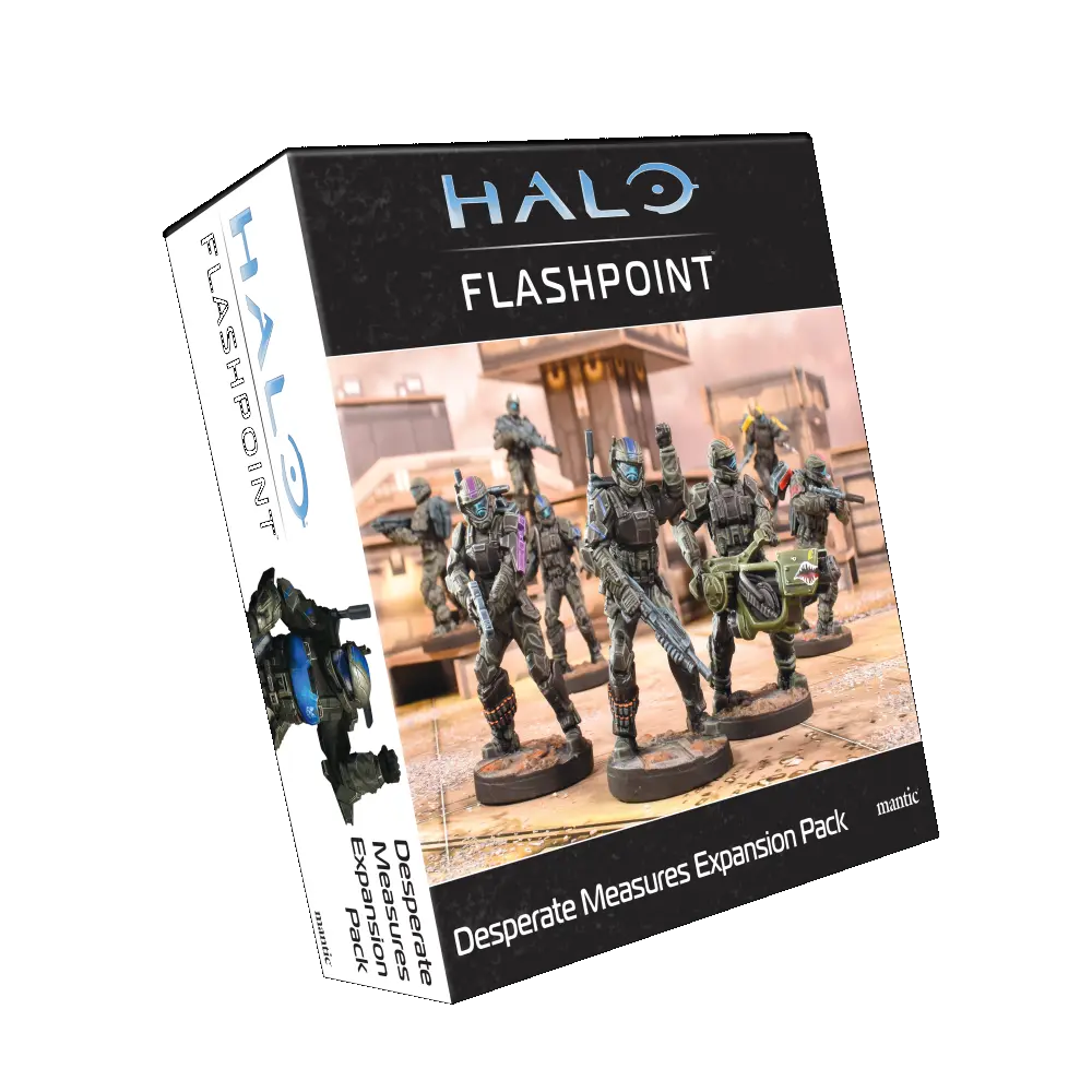Halo Flashpoint Desperate Measures Expansion Pack. Halo Flashpoint game expansion pack with figures on a white background
