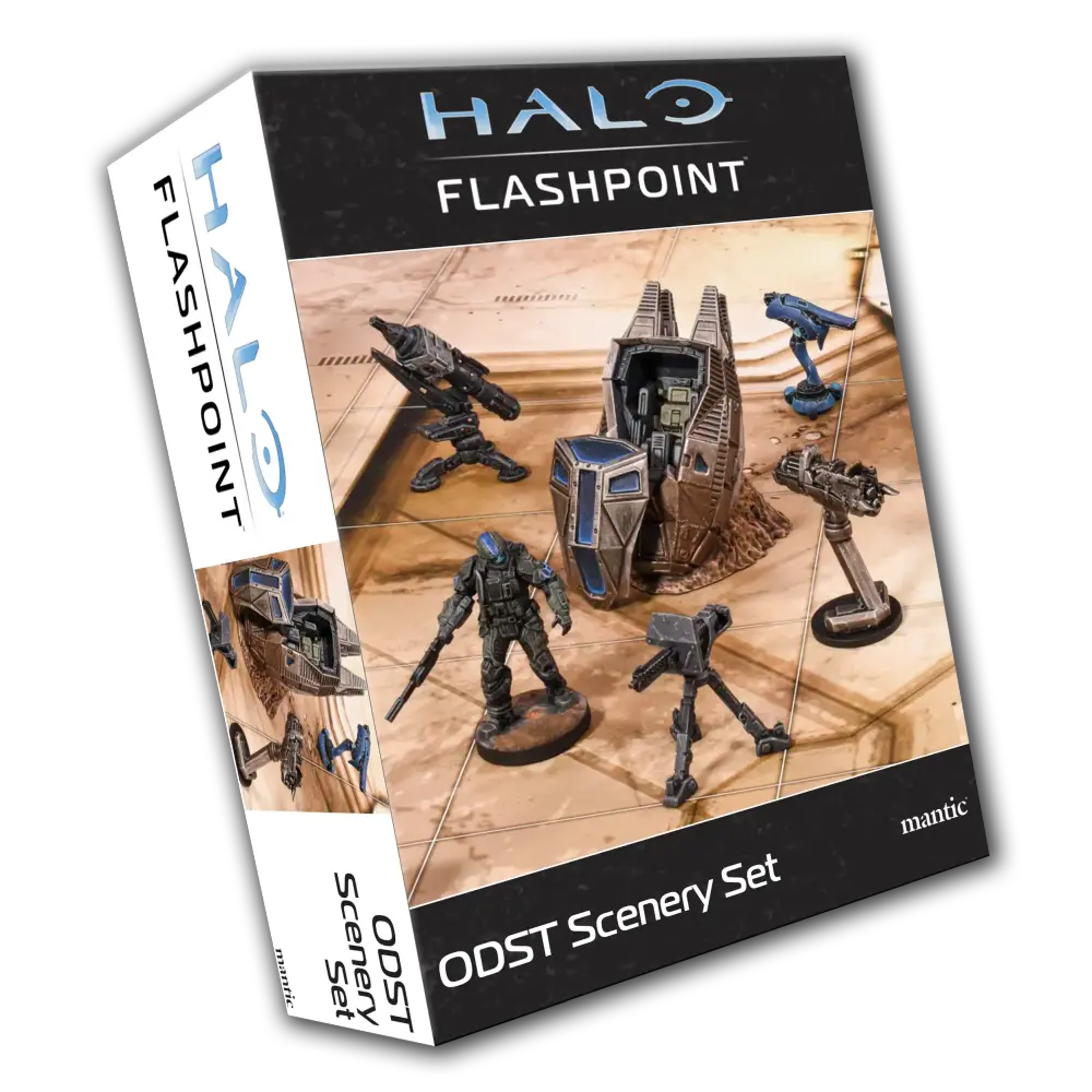 HALO Flashpoint ODST Scenery Set packaging with figures and scenery on a white background
