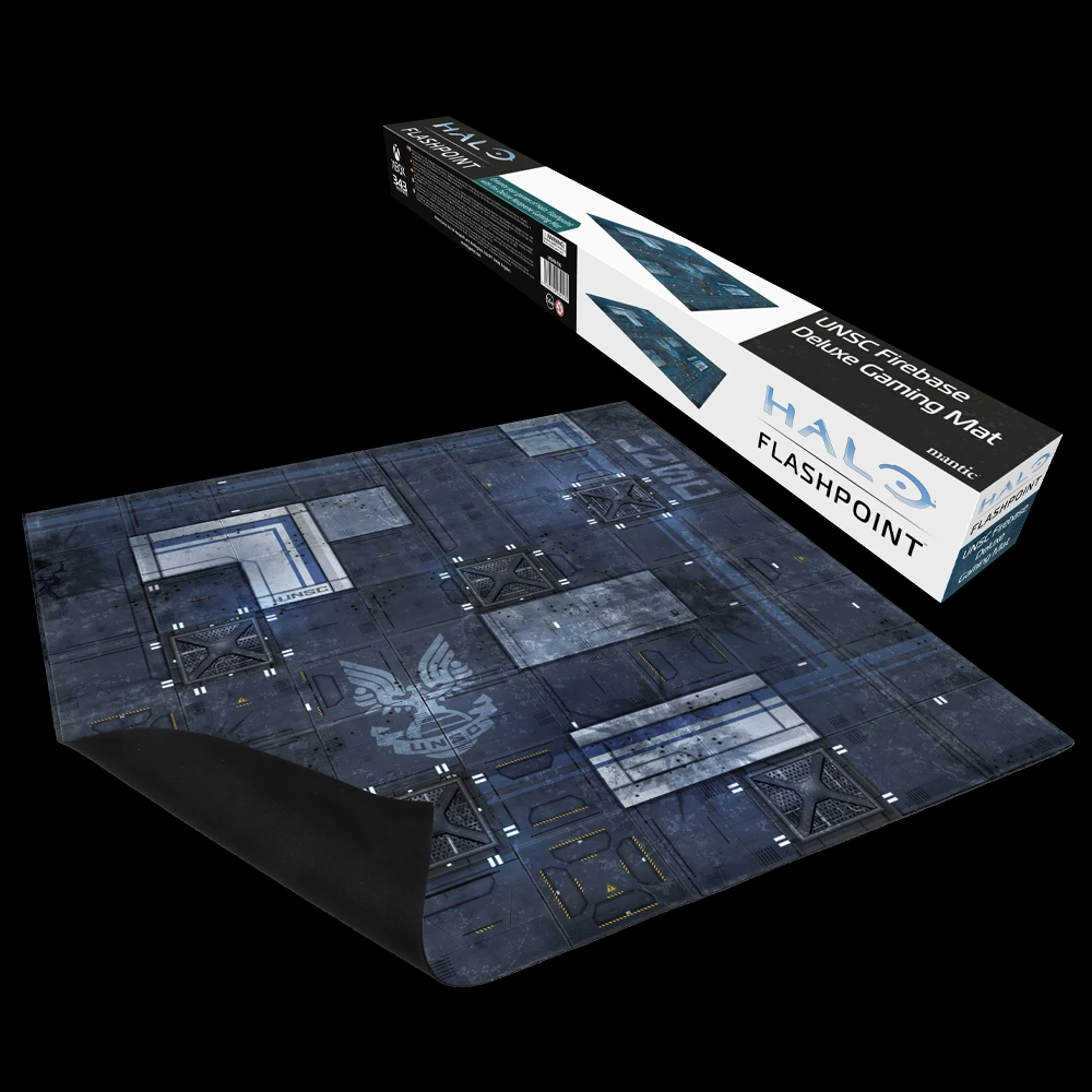 The UNSC Firebase Deluxe Gaming Mat for Halo Flashpoint features a full-colour neoprene surface and rubber backing, enhancing stability during gameplay.