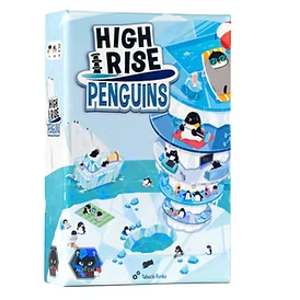 Box of 'High Rise Penguins' game with penguin figures on a blue background