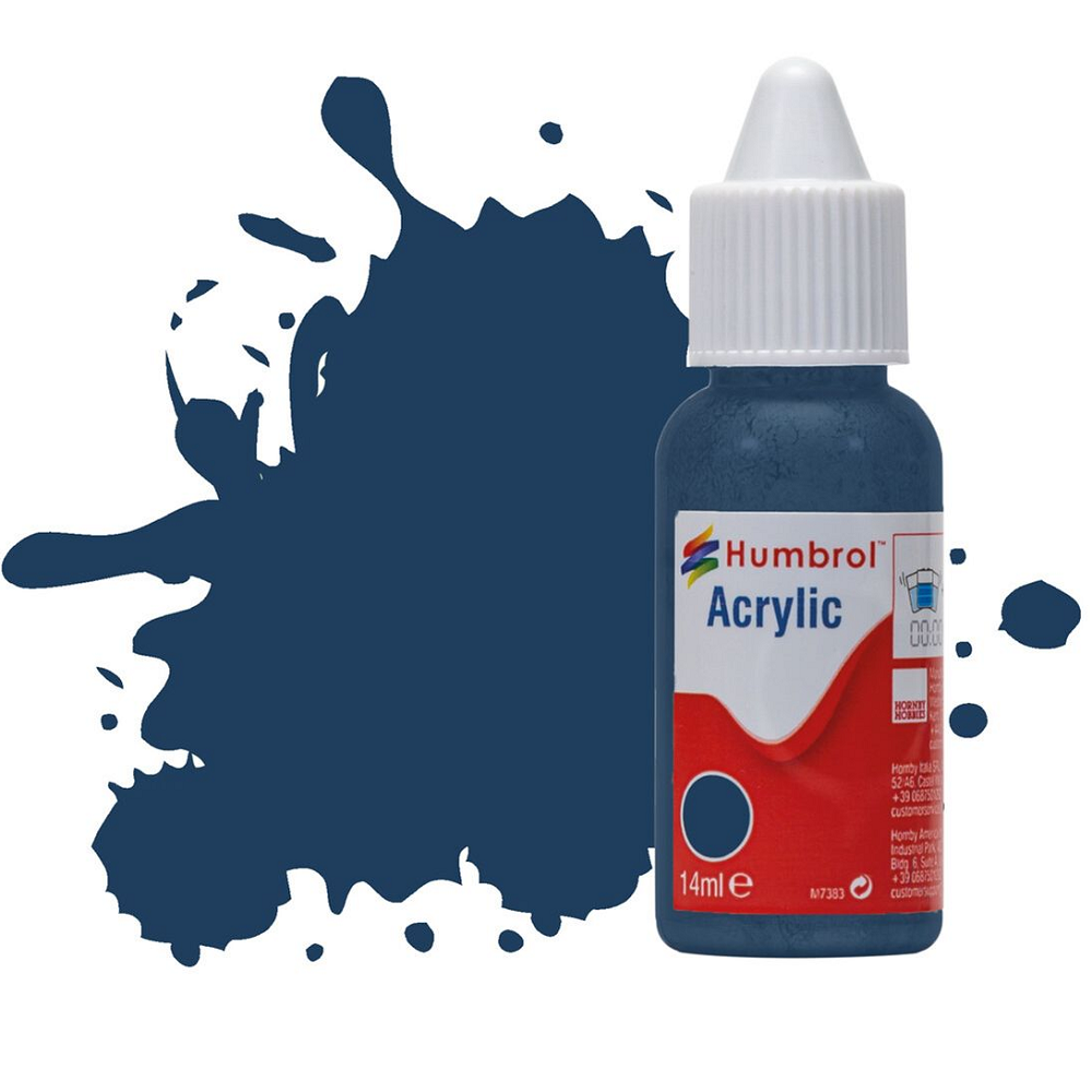 Humbrol number 104 Oxford Blue Matt Acrylic in a dropper bottle, Water based acrylic paint from Humbrol in a new dropper bottle design to satisfy most hobby enthusiast needs.