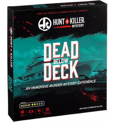 Hunt a Killer: Dead Below Deck murder mystery game – medium difficulty case with yacht-themed evidence and puzzle items.