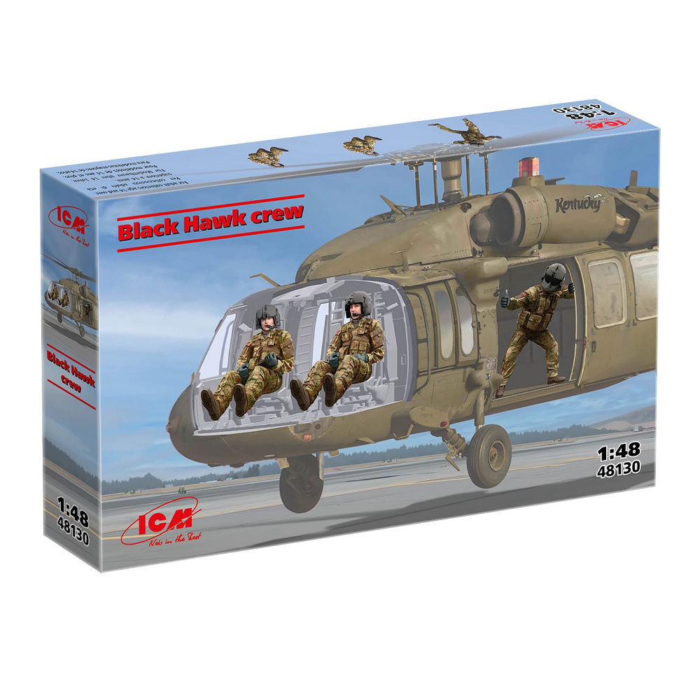 ICM Black Hawk helicopter crew 1:48 scale plastic model kit with three American pilot figures