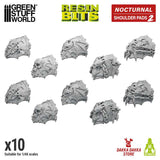 Nocturnal Shoulder Pads version 2 from the Resin Bits range by Green Stuff World. A pack of 10 3D printed ABS-like resin Night Lord style shoulder pads to help you customise your Warhammer 40k space marines 