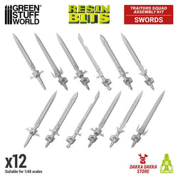 Traitors Squad Assembly Kit Swords from the Resin Bits range by Green Stuff World. A pack of 12 3D printed ABS-like resin Chaos style swords
