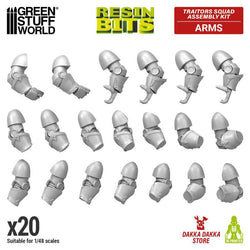 Traitors Squad Assembly Kit Arms from the Resin Bits range by Green Stuff World. A pack of 20 3D printed ABS-like resin Chaos style arms with 9 right and 11 left to help you customise your Warhammer 40k space marines