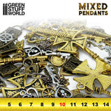 Mixed Pendants by Green Stuff World with a variety of styles from keys to locks, crosses to cogs for your hobby and crafting needs. A mix of items meaning that the images are for information only and the items may be similar but not identical to those shown