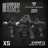 Right Hands by Puppetswar from Green Stuff World. A pack of 5 resin right hands in various poses designed to fit 28/32mm tabletop wargaming miniatures such as Warhammer 40k space marines helping you to modify your arm