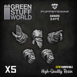Left Hands by Puppetswar from Green Stuff World. A pack of 5 resin right hands in various poses designed to fit 28/32mm tabletop wargaming miniatures such as Warhammer 40k space marines helping you to modify your army. 