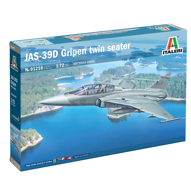 Italeri JAS-39D Gripen Twin Seater. Model kit box for JAS-39D Gripen twin seater aircraft by Italeri