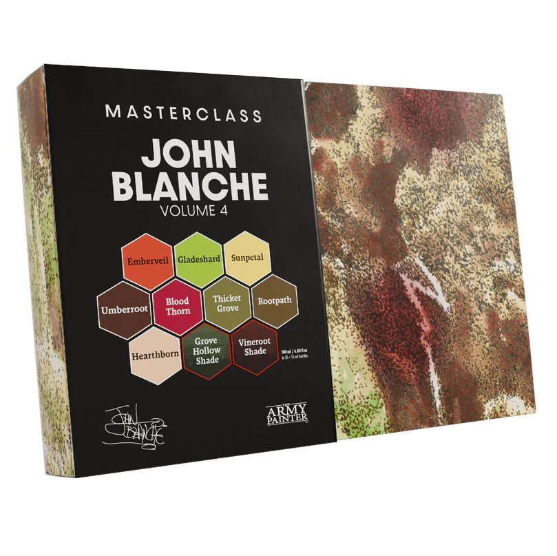 John Blanche Masterclass Volume 4 art supply set packaging with colour swatches.
