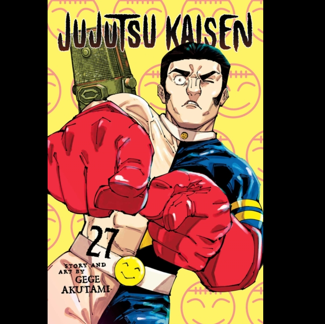 Comic book cover of 'Jujutsu Kaisen' with a character in red boxing gloves on a yellow background.