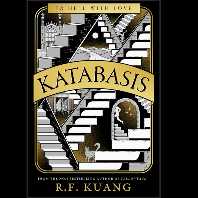 Book cover of 'Katabasis' by R.F. Kuang with stylized staircase design and gold text.