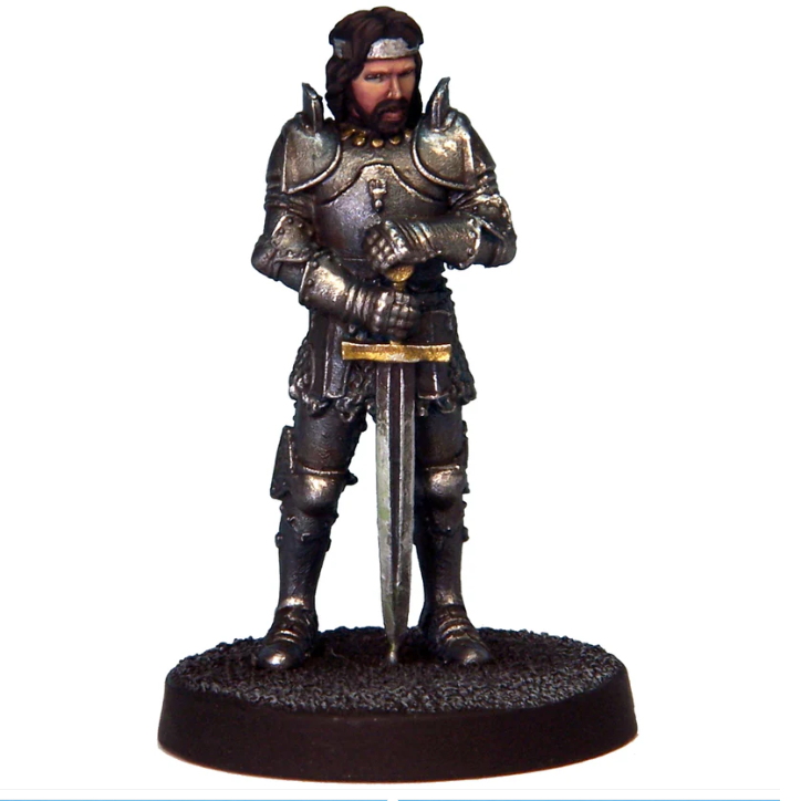 King Arthur miniature by Crooked Dice features a detailed white metal figure of the legendary king in armour, ideal for tabletop RPGs, provided unpainted.