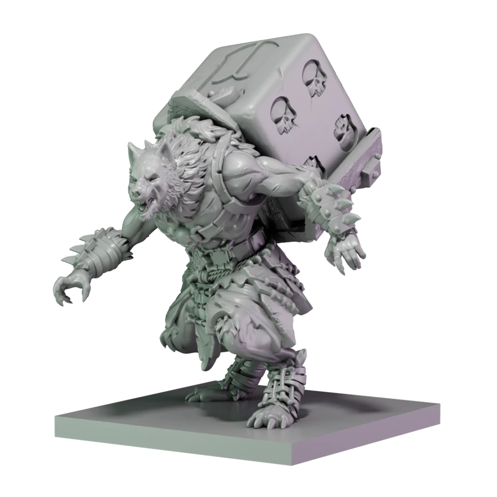 Kings of War Turn Counter. Monster figurine with a block on its head on a white background