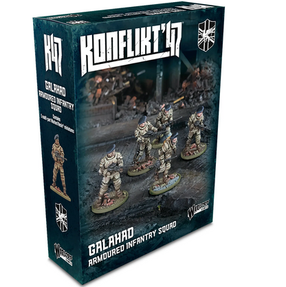 Konflikt'97 Galahad Armoured Infantry Squad game box with miniature figures on a white background