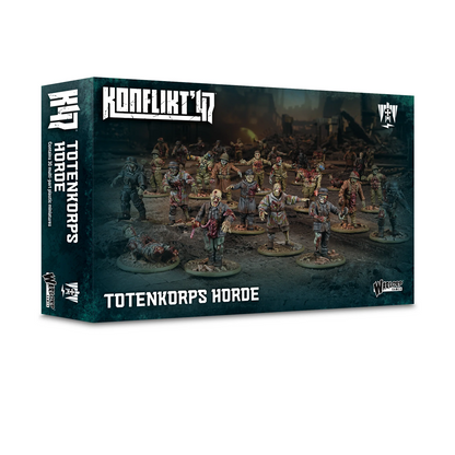 Konflikt!'s Totenkorps Horde game box with miniature figures on a white background. Konflikt 47 Totenkorps Horde 30 plastic miniatures 28mm infantry set