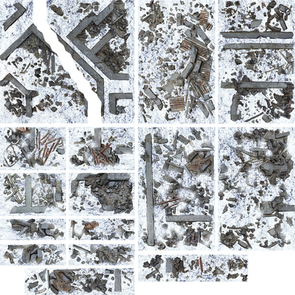 Collage of metal scraps and pieces on a white background. Kraken Terrain Marker Snow Plain Set