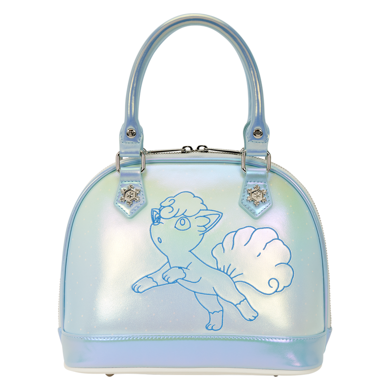 Iridescent handbag with a Pokémon design on a white background. Loungefly Pokémon Ice Type Winter Crossbody Bag