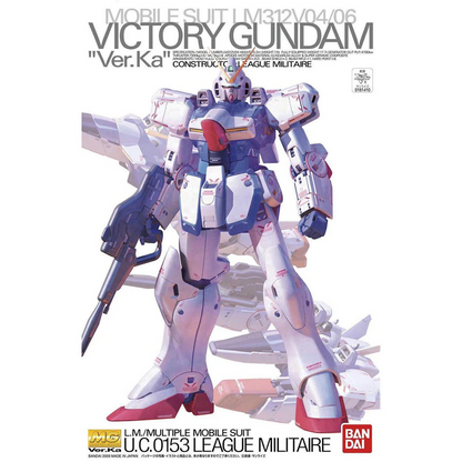 Model kit of a robot with 'Victory Gundam Ver. Ka' text on a white background. MG Victory Gundam Version Ka LM312V04/06
