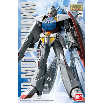 Model kit of a robot with 'MG' and 'BANDAI' branding on a blue and white background. MG WD-M01 Turn A Gundam