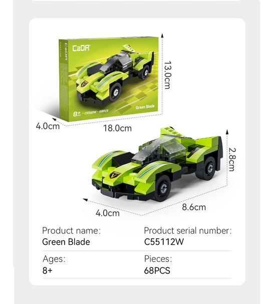Green toy car model on a white b...