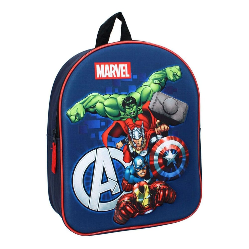 Backpack with Marvel superhero design on a white background