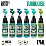 What Colours are in the GSW turquoise paint set