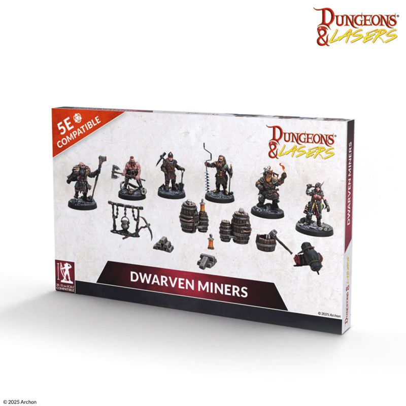 Dungeons & Lasers Dwarven Miners Miniatures | 6 Detailed Dwarf Models