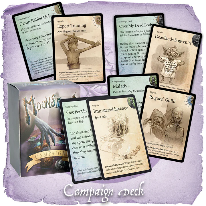 Moonstone Campaign Deck Complete boxed card set including campaign cards, upgrade cards, and quick reference card.