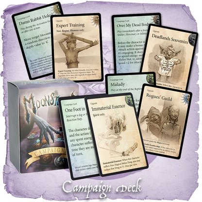 Moonstone Campaign Deck Complete boxed card set including campaign cards, upgrade cards, and quick reference card.