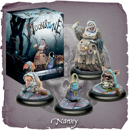 Moonstone Nanny Summoner resin miniature and 3 Psychopomp figures, 32mm, with Stat Cards and bases