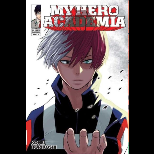 My Hero Academia Vol 5 by Kohei Horikoshi. Cover of 'My Hero Academia' with an anime character and title