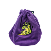 Purple drawstring bag with a gre...